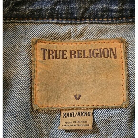 True Religion Mens Danny Denim Jacket XXXL 3X Large Blue Jean Jacket Pockets But - Picture 5 of 10